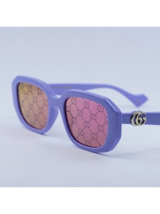 Gucci GG1535S 004 Sunglasses Lilac Rectangle Frame, Pink GG Pattern Lenses main image 9